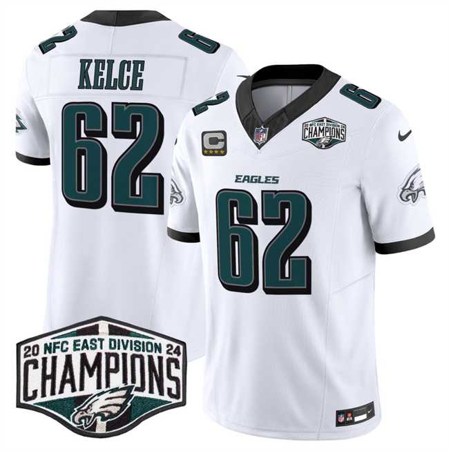 Men%27s Philadelphia Eagles #62 Jason Kelce White 2024 New NFC East Champions With 4-Star C Patch F.U.S.E. Vapor Untouchable Limited Stitched Jersey